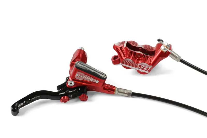 Hope Tech 3 Disc Brake Standard Hose with V4 Caliper in Red-1